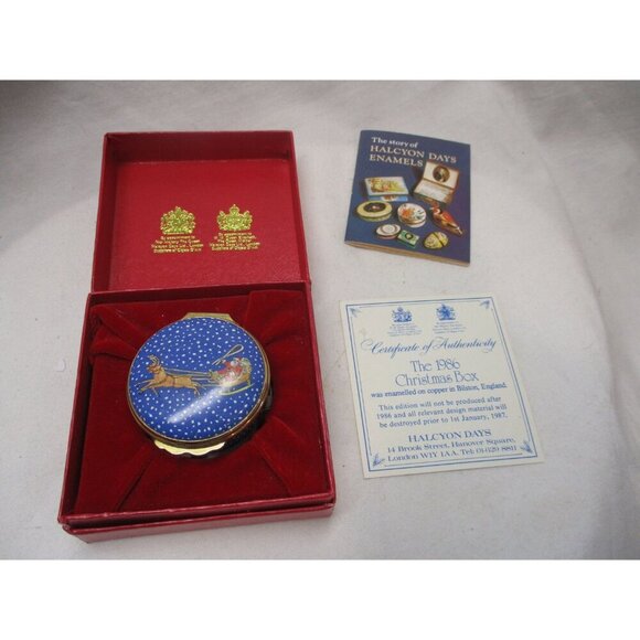 Enamel Box, Halcyon Days, Christmas 1986, Snuff Pill Jewelry Trinket English - Picture 4 of 7